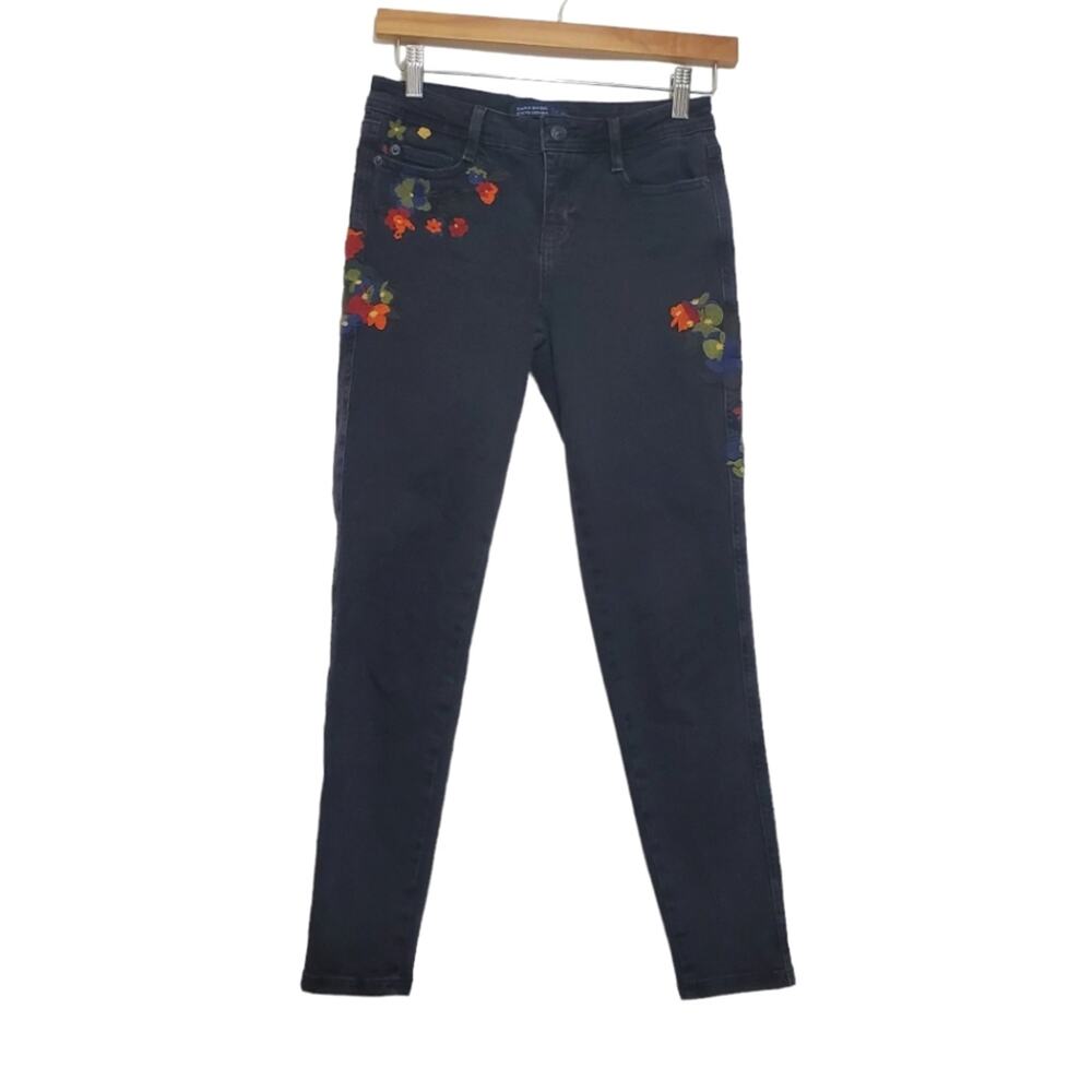 Zara | Floral Embroidered Black Wash Skinny Jeans